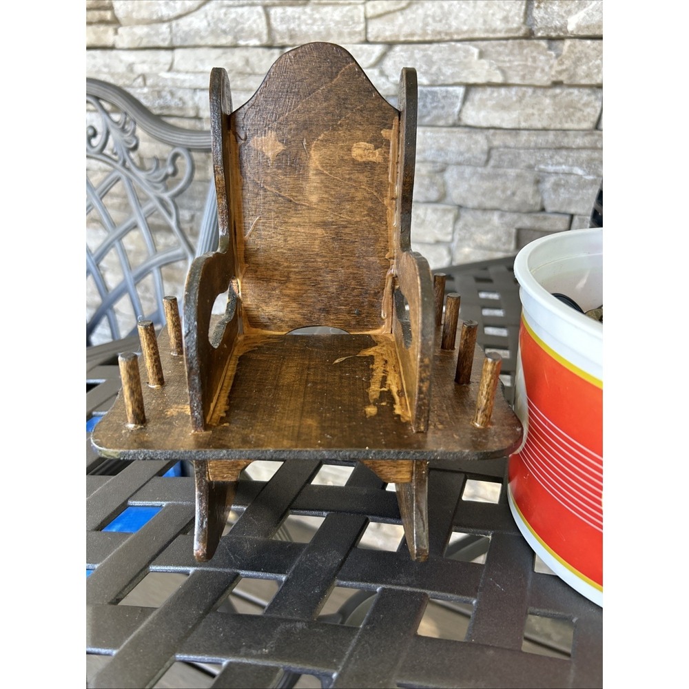 Hand Made Rocking Chair Thread Holder With Bucket Old Buttons‎ Vintage